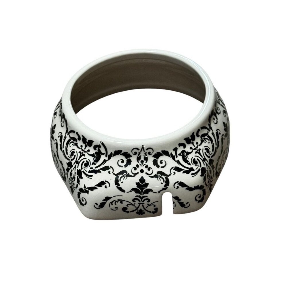 Ceramic Candle Hearth With Black Floral Scroll Print Pattern